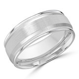 8 MM Milgrained Satin Finish High Polish Modern Mens Wedding Band in White Gold (MDVB0754)