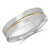 6 MM Satin Finish with High Polish Edges Modern Mens Wedding Band in Two-Tone White & Yellow Gold (MDVB0759)