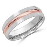 6 MM Satin Finish High Polish Modern Mens Wedding Band in Two-Tone White & Rose Gold (MDVB0785)