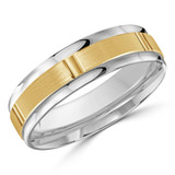 6 MM Satin Finish with High Polish Grooves Modern Mens Wedding Band in Two-Tone White & Yellow Gold (MDVB0815)