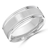 8 MM Milgrained Satin Finish with High Polish Edges Modern Mens Wedding Band in White Gold (MDVB0827)