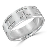 8 MM Satin Finish High Polish Modern Mens Wedding Band in White Gold (MDVB0839)