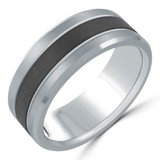 8 MM Carbon Fiber Center Alternative Mens Wedding Band in 14K White Gold (MDVBA0072)