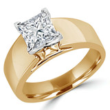 Princess Lab Created Diamond Wide Shank Solitaire Engagement Ring in Yellow Gold (MVSLG1008-Y)
