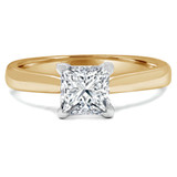 Princess Lab Created Diamond Tapered Cathedral Solitaire Engagement Ring in Yellow Gold (MVSLG1018-Y)