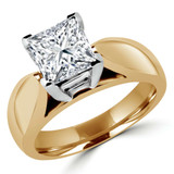Princess Lab Created Diamond Pinched Cathedral Solitaire Engagement Ring in Yellow Gold (MVSLG1020-Y)