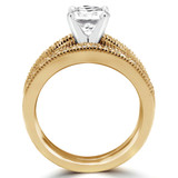 Round Lab Created Diamond Vintage Solitaire with Accents Engagement Ring and Wedding Band Set Ring in Yellow Gold (MVSLG1045-Y)