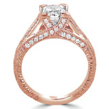 Princess Lab Created Diamond Vintage Cathedral Diamond Accent Bridge and Prongs Solitaire with Accents Engagement Ring in Rose Gold (MVSLG1047-R)