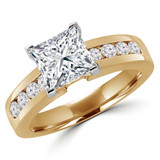 Princess Lab Created Diamond Cathedral V-Prong Solitaire with Accents Engagement Ring in Yellow Gold with Channel Set Accents (MVSLG1048-Y)