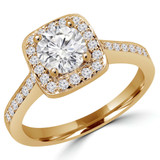 Round Lab Created Diamond Cathedral Cushion Halo Engagement Ring in Yellow Gold (MVSLG1065-Y)