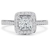 Princess Lab Created Diamond Cathedral Cushion Halo Engagement Ring in White Gold (MVSLG1066-W)
