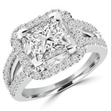 Princess Lab Created Diamond Cushion Halo Engagement Ring in White Gold (MVSLG1099-W)
