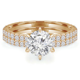 Round Lab Created Diamond Solitaire with Accents Engagement Ring and Wedding Band Set Ring in Yellow Gold (MVSLG1127-Y)