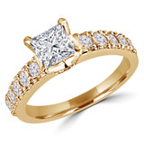 Princess Lab Created Diamond Solitaire with Accents Engagement Ring in Yellow Gold (MVSLG1130-Y)