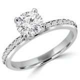Round Lab Created Diamond High Set Solitaire with Accents Engagement Ring in White Gold (MVSLG1131-W)