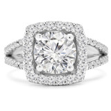 Round Lab Created Diamond Open Bridge Cushion Halo Engagement Ring in White Gold (MVSLG1158-W)