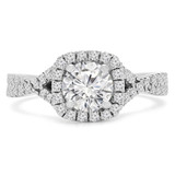 Round Lab Created Diamond Twisted Split-Shank Cathedral Diamond Bridge Cushion Halo Engagement Ring in White Gold (MVSLG1161-W)
