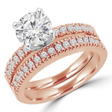 Round Lab Created Diamond Solitaire with Accents Engagement Ring and Wedding Band Set Ring in Rose Gold (MVSLG1164-R)