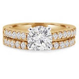 Round Lab Created Diamond Cathedral Solitaire with Accents Engagement Ring and Wedding Band Set Ring in Yellow Gold (MVSLG1168-Y)