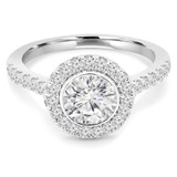 Round Lab Created Diamond Cathedral Open Bridge Bezel Set Round Halo Engagement Ring in White Gold (MVSLG1184-W)