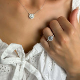 Round Lab Created Diamond Cathedral Open Bridge Bezel Set Round Halo Engagement Ring in White Gold (MVSLG1184-W)