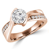 Round Lab Created Diamond Bypass Tension Set Solitaire with Accents Engagement Ring in Rose Gold (MVSLG1235-R)