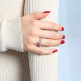 Round Lab Created Diamond Bypass Tension Set Solitaire with Accents Engagement Ring in White Gold (MVSLG1235-W)