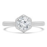Round Lab Created Diamond 6-Prong Hexagonal Cathedral Open Bridge Solitaire Engagement Ring in White Gold (MVSLG1249-W)