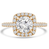Round Lab Created Diamond Cathedral Open Bridge Cushion Halo Engagement Ring in Yellow Gold with Accents (MVSLG1260-Y)