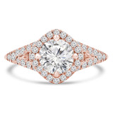 Round Lab Created Diamond Split-Shank Cathedral Open Bridge Compass Prongs Cushion Halo Engagement Ring in Rose Gold (MVSLG1264-R)
