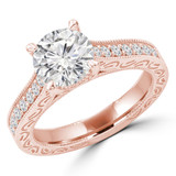 Round Lab Created Diamond Vintage Cathedral Solitaire with Accents Engagement Ring in Rose Gold (MVSLG1285-R)