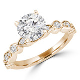 Round Lab Created Diamond Solitaire with Accents Engagement Ring in Yellow Gold Bezel Set Accents (MVSLG1295-Y)