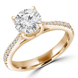 Round Lab Created Diamond Tapered Cathedral Solitaire with Accents Engagement Ring in Yellow Gold (MVSLG1300-Y)
