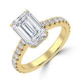 Emerald Lab Created Diamond Cathedral Open Bridge Hidden Halo Solitaire with Accents Engagement Ring in Yellow Gold (MVSLG1314-Y)