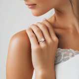 Radiant Lab Created Diamond Tapered Cathedral Open Bridge Three-Stone Engagement Ring in Rose Gold (MVSLG1327-R)