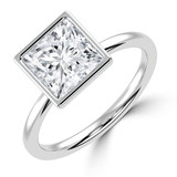 Princess Lab Created Diamond Bezel Set Open Bridge Solitaire Engagement Ring in White Gold (MVSLG1366-W)