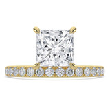 Princess Lab Created Diamond Offset Center Stone Solitaire with Accents Engagement Ring in Yellow Gold (MVSLG1433-Y)