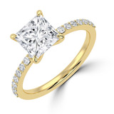 Princess Lab Created Diamond Solitaire with Accents Engagement Ring in Yellow Gold (MVSLG1439-Y)