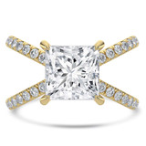 Princess Lab Created Diamond Crossover Split Shank Solitaire with Accents Engagement Ring in Yellow Gold (MVSLG1446-Y)