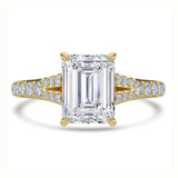 Emerald Lab Created Diamond Cathedral Split Shank Solitaire with Accents Engagement Ring in Yellow Gold (MVSLG1449-Y)
