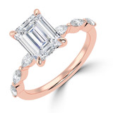 Emerald Lab Created Diamond Shared Prong Solitaire with Accents Engagement Ring in Rose Gold with Marquise Accents (MVSLG1504-R)