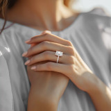 Radiant Lab Created Diamond 4-Prong Hidden Halo Solitaire with Accents Engagement Ring in Rose Gold (MVSLG1510-R)