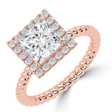 Princess Lab Created Diamond 4-Prong Twisted Rope Halo Engagement Ring in Rose Gold (MVSLG1521-R)