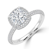 Cushion Lab Created Diamond 4-Prong 3-Row Pave Dome Halo Engagement Ring in White Gold (MVSLG1525-W)