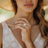 Radiant Lab Created Diamond 4-Prong 3-Row Pave Dome Halo Engagement Ring in Yellow Gold (MVSLG1528-Y)