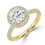 Round Lab Created Diamond 4-Prong 3-Row Pave Dome Halo Engagement Ring in Yellow Gold (MVSLG1529-Y)