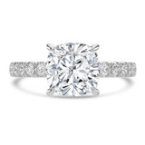 Cushion Lab Created Diamond 4-Prong Solitaire with Accents Engagement Ring in White Gold with Hidden Halo (MVSLG1539-W)