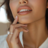 Princess Lab Created Diamond 4-Prong Solitaire with Accents Engagement Ring in White Gold (MVSLG1546-W)