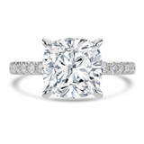 Cushion Lab Created Diamond 4-Prong Solitaire with Accents Engagement Ring in White Gold with Hidden Accents (MVSLG1547-W)