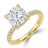 Cushion Lab Created Diamond 4-Prong Solitaire with Accents Engagement Ring in Yellow Gold with Hidden Accents (MVSLG1547-Y)